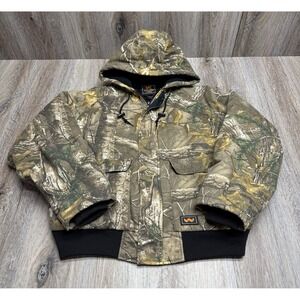 Walls Hunting Jacket Men L Mossy Oak Camo Full Zip Hood THICK Insulated Outdoor